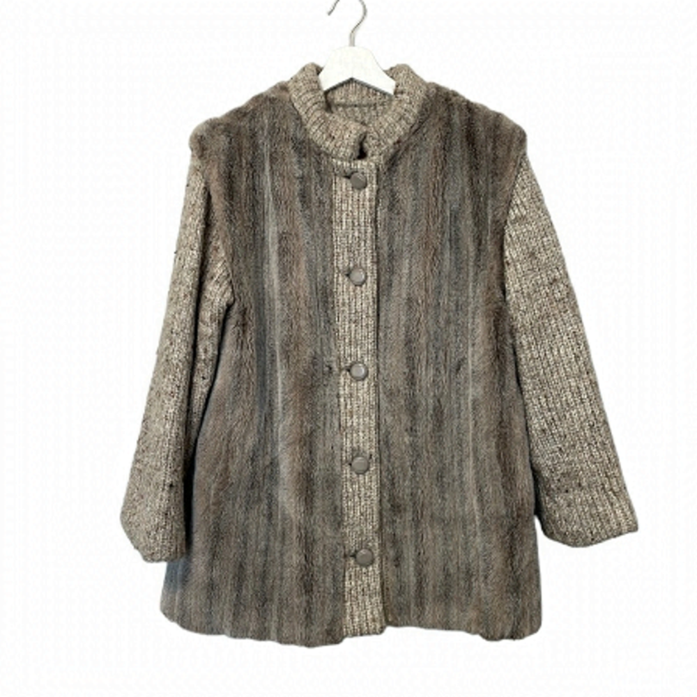 Elegant Brown faux fur and wool Women's jacket